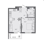 Однокомнатная 38,5 м²