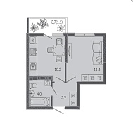Однокомнатная 30,7 м²