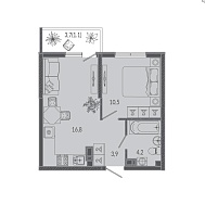 Однокомнатная 36,5 м²