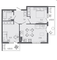 Двухкомнатная 55,3 м²