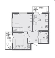 Двухкомнатная 45,4 м²