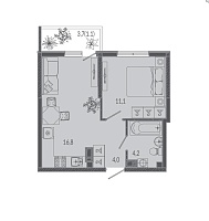 Однокомнатная 37,2 м²