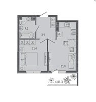 Однокомнатная 38,1 м²
