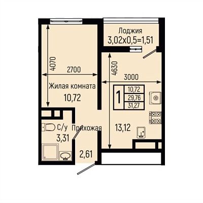 1-комнатная квартира